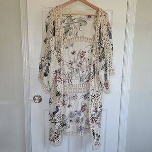 Anthropologie Floral Crochet Swim Coverup - Cream and Multicolor